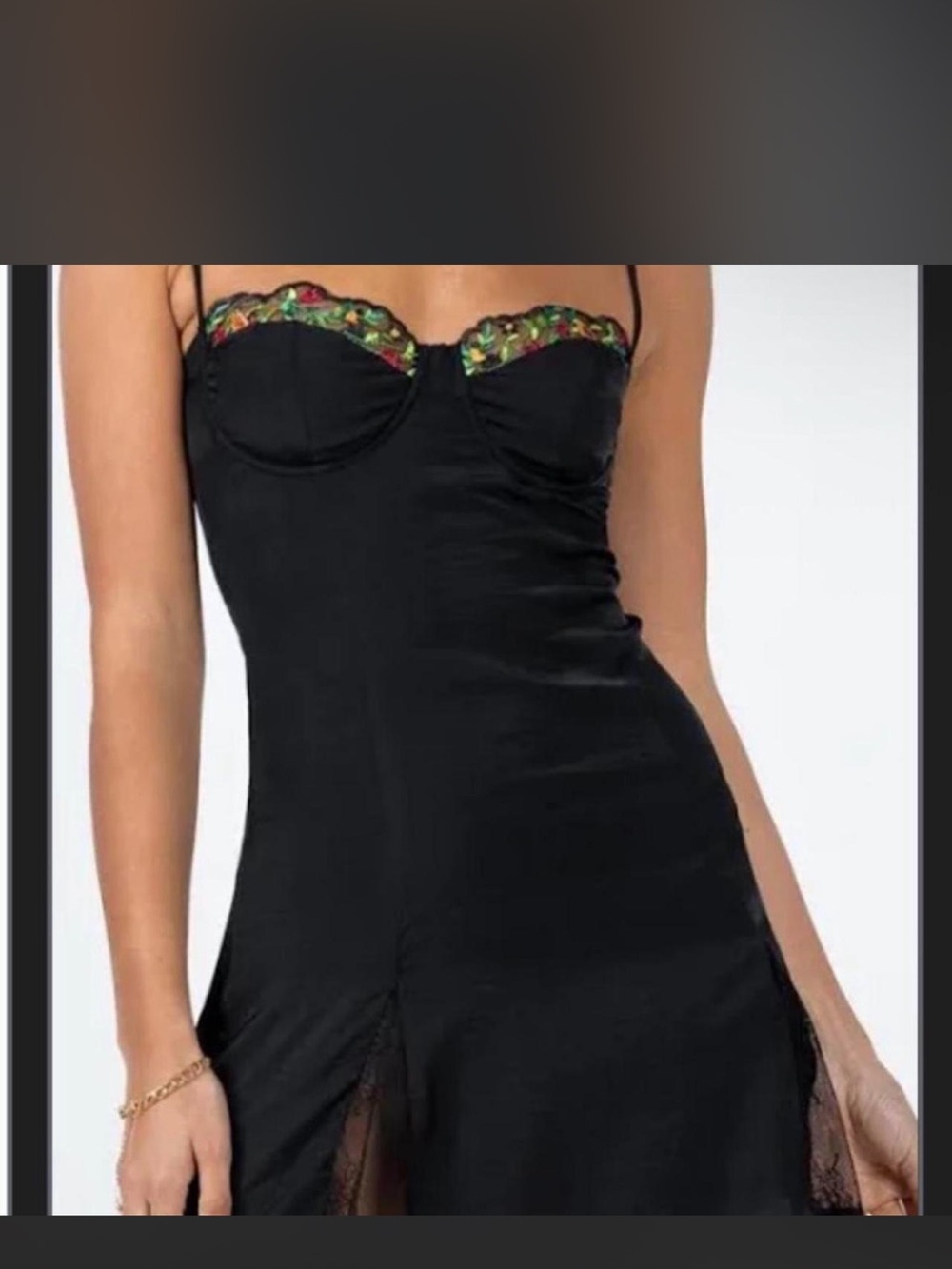 Princess Polly Black Slip Dress with Multicolor Floral Accent
